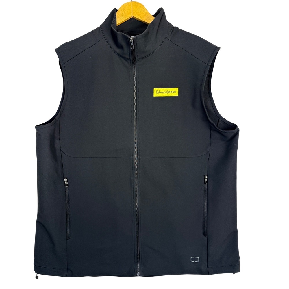 OGIO Mens 2XL Black Full Zip Softshell Vest Edward Jones Logo Performance Layer